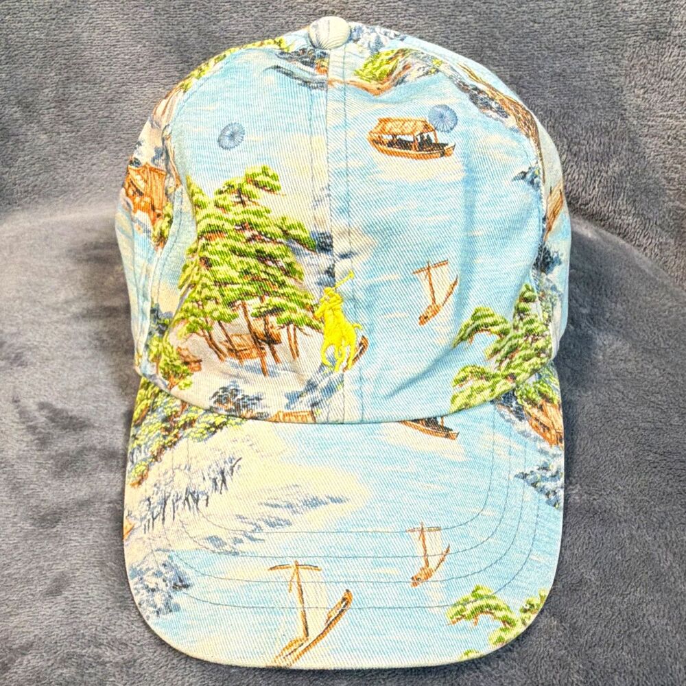 Polo Ralph Lauren Blue Scenic Print Adjustable Baseball Cap One Size